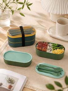 1PC Diet Portion Control Bento Lunch Box, Double Layer Stackable Compartment Divided Meal Prep Container, Large Capacity Portable Food Storage For Office Commute, Fruit Fresh Keeping Lunchbox, Work Meal Box, Birthday Housewarming Gift,Back To School - Multicolor - View 8
