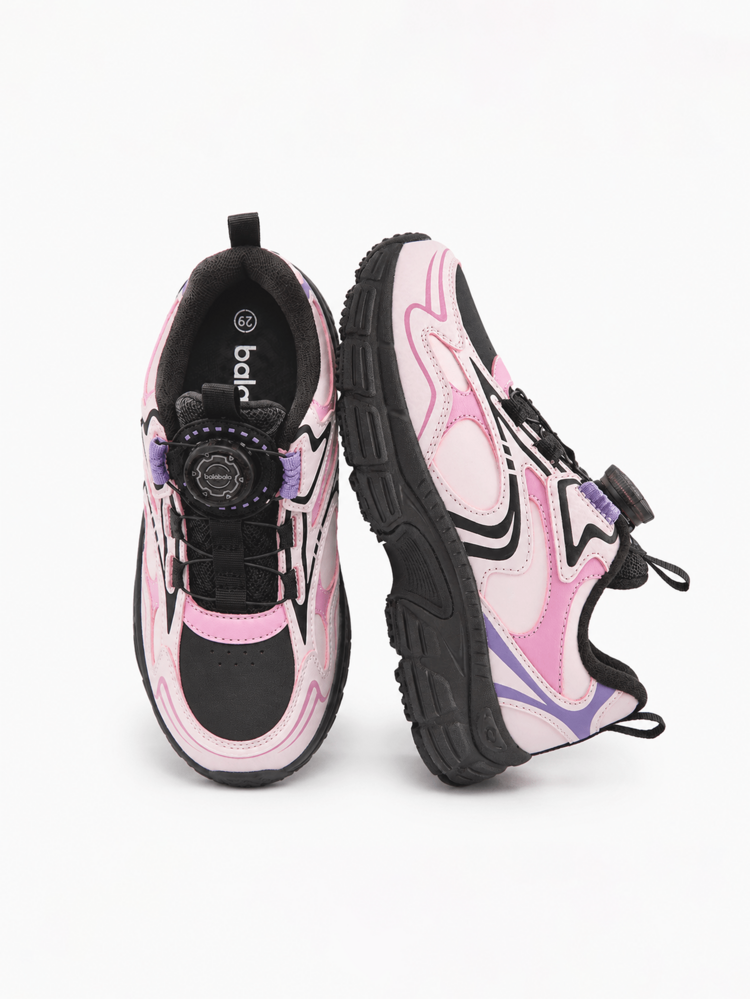 Balabala 2025 春/秋季兒童復古運動鞋，男孩女孩通用防滑厚底運動鞋 - 灰紅色調 - 查看 1