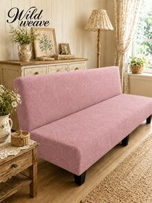 1 pieza Funda de sofá/cama de felpa de maíz de unicolor y elástica sin brazos, adecuada para sala de estar, dormitorio, uso doméstico en todas las estaciones - Rosa - Ver 2