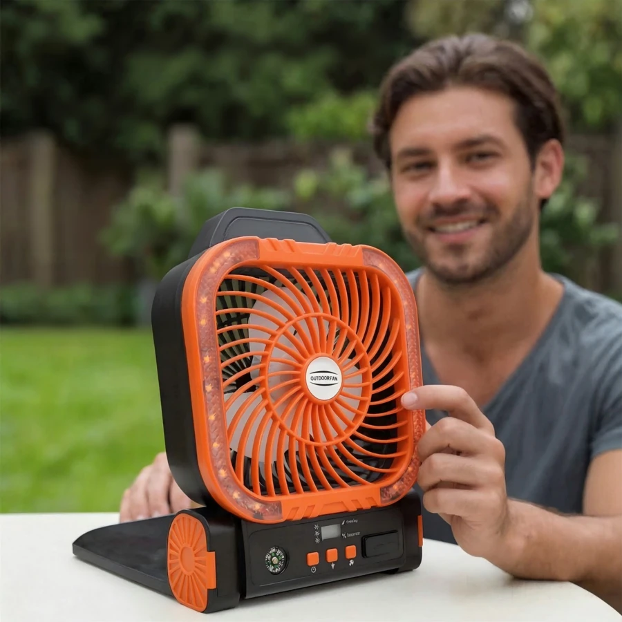 1pc Portable Solar Powered Outdoor Fan, Camping Fan, 3 LED Light Modes, USB Rechargeable, Adjustable Wind Speed And Angle, Equipped With Solar Panel, Timer Fishing Camping Tent Fan Outdoor Tool Accessory - Multicolor - View 1