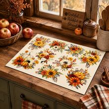 1pc White Sunflower Pumpkin Floral Pattern Kitchen Absorbent Drying Mat, Autumn Pastoral Style, Suitable For Kitchen Countertop, Coffee Machine, Dining Table And Thanksgiving Home Decor - Multicolor - View 4