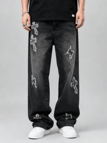 Grunge Goth Y2K Men's Fashion Casual Street Loose Personalized Young Sports College Straight Street - Black - View 2