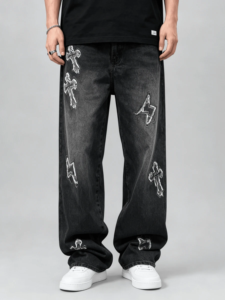 Grunge Goth Y2K Men's Fashion Casual Street Loose Personalized Young Sports College Straight Street