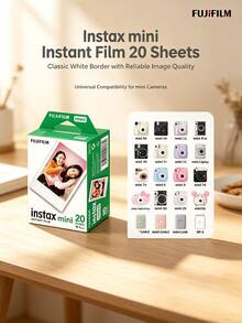 FujiFilm Mini Polaroid Universal Photo Paper 20 Sheets Image Quality White Edge Classic Compatible With 7+/11/12/40/41/90/Evo All Models Anti-Halation Coating - White - View 1