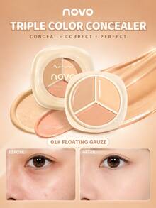 NOVO Three-Shade Colour-Correcting Concealer Palette: Sweat- And Oil-Resistant, Smudge-Proof And Long-Lasting. Conceals Under-Eye Hollows, Acne Marks And Redness. A Beginner-Friendly Concealer Palette For Everyday Use And Commuting. - 01#Floating - View 2