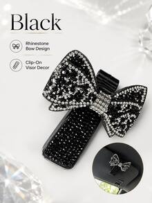 1pc Shiny Rhinestone Bow Car Sun Visor Glasses Holder, Cute Girly Style Car Interior Decor, Universal Eyewear Holder Accessory, Suitable For Female Drivers - A - View 7