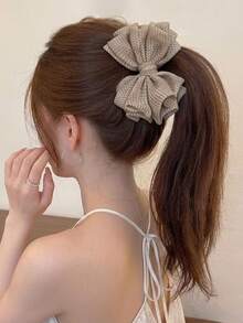 Vintage Polka Dot Fabric Bow Banana Hair Claw, Ruffled Chiffon Bow Non-Slip Secure Hair Clip, Elegant Retro Decorative Hair Accessory, Suitable For Ponytail, Bun Hairstyles, Daily, Date, Party, Back To School - Multicolor - View 2