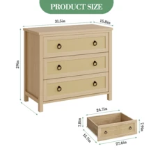 Rattan Chest Of Drawers With Round Handles , Bedroom Storage Unit (Single Item), 3/4 /5/6/7 Tier Natural Woven Storage Cabinet, Large Farmhouse Style Clothing Organizer For Bedroom And Living Room - Wood Color - View 8