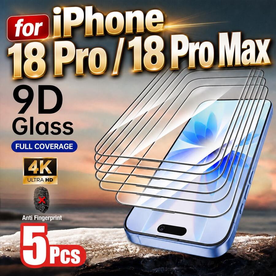 XINHONGYU 5片裝 9D 高清鋼化玻璃螢幕保護貼,9H+ 強韌防碎耐用,相容於 Phone 18 Pro Max、18 Pro、17 Pro Max、Air 16、15、14、13、16、12、11 Pro Max,相容於 X、XR、XS Max、7、14 Plus,防水、防摔、防刮、防指紋,全螢幕覆蓋 - 無色 - 查看 1