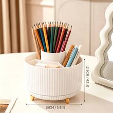 1pc Rotating Pencil Holder, White 5-Compartment PP Polypropylene Material Storage Box, Suitable For Desktop Drawer Organization Of Pencils, Markers, Colored Pens, Highlighters And Other Large Capacity Organizer Container, 360° Rotating Marker And Craft Stationery Storage Box - Rotating Flat-top Style - View 7
