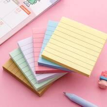 6pcs/Set Student Striped Cartoon Office Memo Sticky Notes, Cute Striped Lined Memo Pad, Tearable Self-Adhesive Reusable Stickers - one-size - View 2