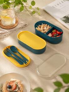 1PC Diet Portion Control Bento Lunch Box, Double Layer Stackable Compartment Divided Meal Prep Container, Large Capacity Portable Food Storage For Office Commute, Fruit Fresh Keeping Lunchbox, Work Meal Box, Birthday Housewarming Gift,Back To School - Multicolor - View 4