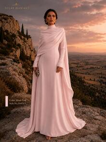 Blush Rose Draped Cape Gown - Pink - View 12