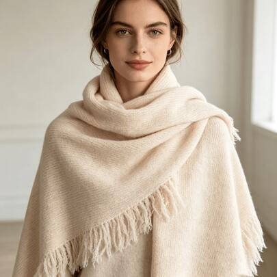1pc Women's Fashionable Daily Vintage Solid Color High-Quality Versatile Casual Knitted Warm Shawl Cape Scarf For Vacation Travel Cosplay Evening Party Gathering Elegant Outfit Autumn Winter New