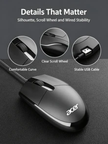 Acer OMW910 Wired Mouse Precise And Sensitive Ergonomic Comfortable Grip Universal For Business Home Desktop Laptop - View 2
