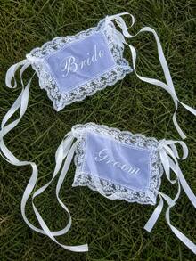 1 Set Bride & Groom/Wedding Chair Back Decor, Elegant Lace Chair Back Decoration With White Satin Ribbon, Romantic Outdoor Ceremony Reception Chair Cover, Country Garden Wedding Bride Table Decor, Wedding Party/Sweetheart Table Party Decoration, Aesthetic - View 14