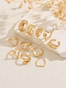 11 piezas de anillos elegantes vintage barrocos con patrón geométrico para mujer, adecuados para fiestas, uso diario, casual, viajes, vacaciones en la playa y diversas ocasiones - Estilo A-11 piezas - Ver 2
