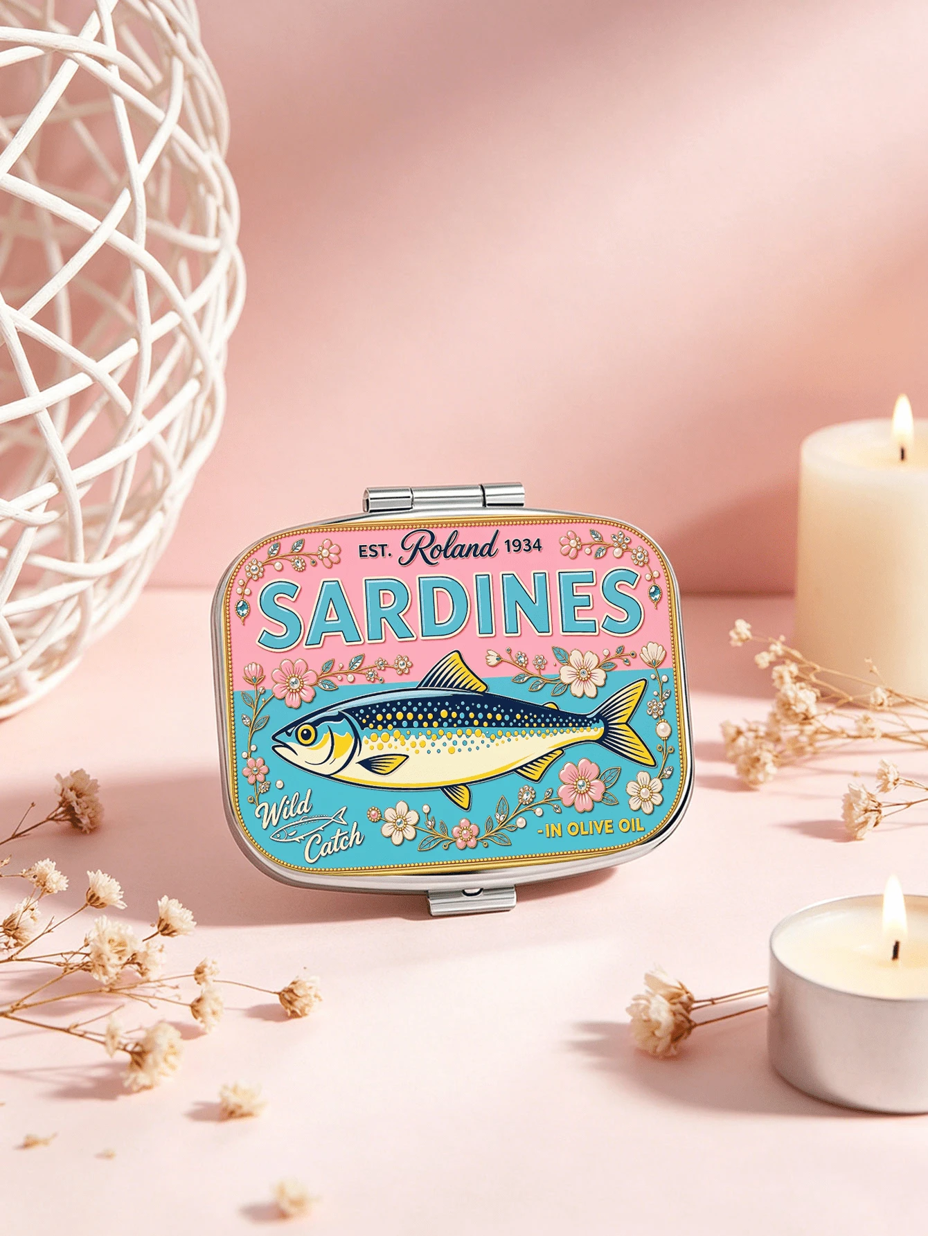 2D Flat Printing Sardine Can Style - Exquisite Small Trinket Box - Small Portable Medicine Organizer, Pocket-Sized And Beautiful/Thoughtful Gift/Easy To Carry | Compartmentalized Storage, Jewelry Storage | Convenient To Carry - Multicolor - View 1