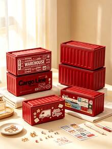 Vintage Industrial Mini Container Storage Box, Iron Cargo Ship Model Desktop Organizer, Creative Tin Metal Container Trinket Box, Retro Freight Container Decor Box For Desk, Small Items Jewelry Stationery Storage Home Decor Gift - Multicolor - View 3