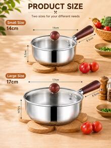 Multifunctional Stainless Steel Soup Pot & Frying Pan, Sauce Pot With Heat-Resistant Wooden Handle | Suitable For Induction Cooktop, Non-Slip, Even Heating Bottom - Ideal For Dorm, Office, RV, Small Kitchen, Single Cooking - View 5