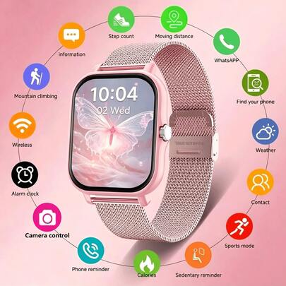 Smartwatch Fashion Definisi Tinggi Terbaru, Dengan Fungsi Panggilan Nirkabel (Melakukan/Menerima Panggilan), Banyak Pilihan Tampilan Jam, Pemantauan Olahraga, Notifikasi Pesan, Pengingat Multi-Aplikasi, Kompatibel Dengan Ponsel Android Dan iOS, Hadiah Sempurna Untuk Wanita