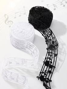 2 Yards Black & White Music Symbol Pattern Lace Ribbon Roll - Decorative Ribbon For Making Bows, Suitable For DIY Hair Accessories And Ribbon Bow Making, Also Can Be Used As Elegant Birthday Gift Ribbon And Wedding Ribbon For Gift Wrapping And Sewing Crafts - Music Symbol - View 1