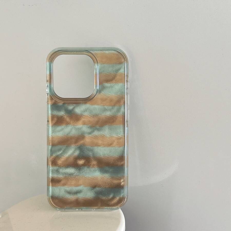 Koreanischer Stil halbbedeckte asymmetrische Wasserwellen-gestreifte Doppelschicht-Muster Handyhülle, kompatibel mit Apple 18/17/16/15/14/13/12/11 Pro Max Paar Handy Schutzhülle, kreative Apple Handyhülle, Geburtstags-/Weihnachts-/Halloween-Geschenk, Geschenk für Freund, Vater, Familie und Freunde, wasserdicht, stoßfest, sturzfest, kratzfest. - Grün - Übersicht 1