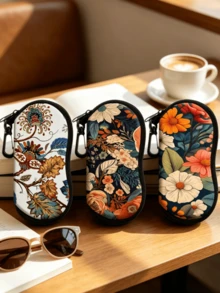 1pc Floral Print Neoprene Fashion Eyewear Storage Bag With Zipper And Carabiner Hook, Soft Shockproof Glasses Protective Case, Waterproof Splash-Proof Dust-Proof Eyewear Organizer, Portable Travel Commute Accessory - Multicolor - View 3