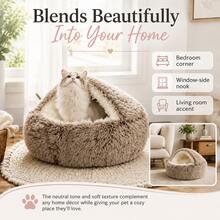 2026 Winter Upgraded Shell Semi-Enclosed Long Fur Cat Bed, Winter Warm Pet Bed, Highly Attractive Shell-Shaped Pet Bed, Plush Comfortable Cat Cave Bed For Small Dogs - Coffee Brown - View 9