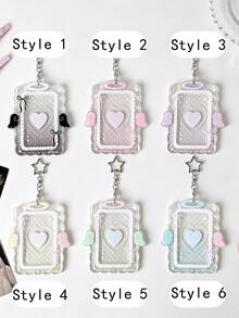 Minimalist Design Heart Transparent Angel Polka Dot 3-Inch Card Holder, Girl Idol Photo Card Storage Pendant With Wavy Lace Bow, Fan Card Protective Sleeve Keychain, Suitable For Student ID, Meal Card, Bus/Metro Card And Access Card, With Bag Charm, Keychain, Wallet And Bank/Credit Card Storage Functions, Made Of Durable Plastic Material, Effectively Protects Idol Cards, Essential For Holidays, Travel And University Life - Multicolor - View 8