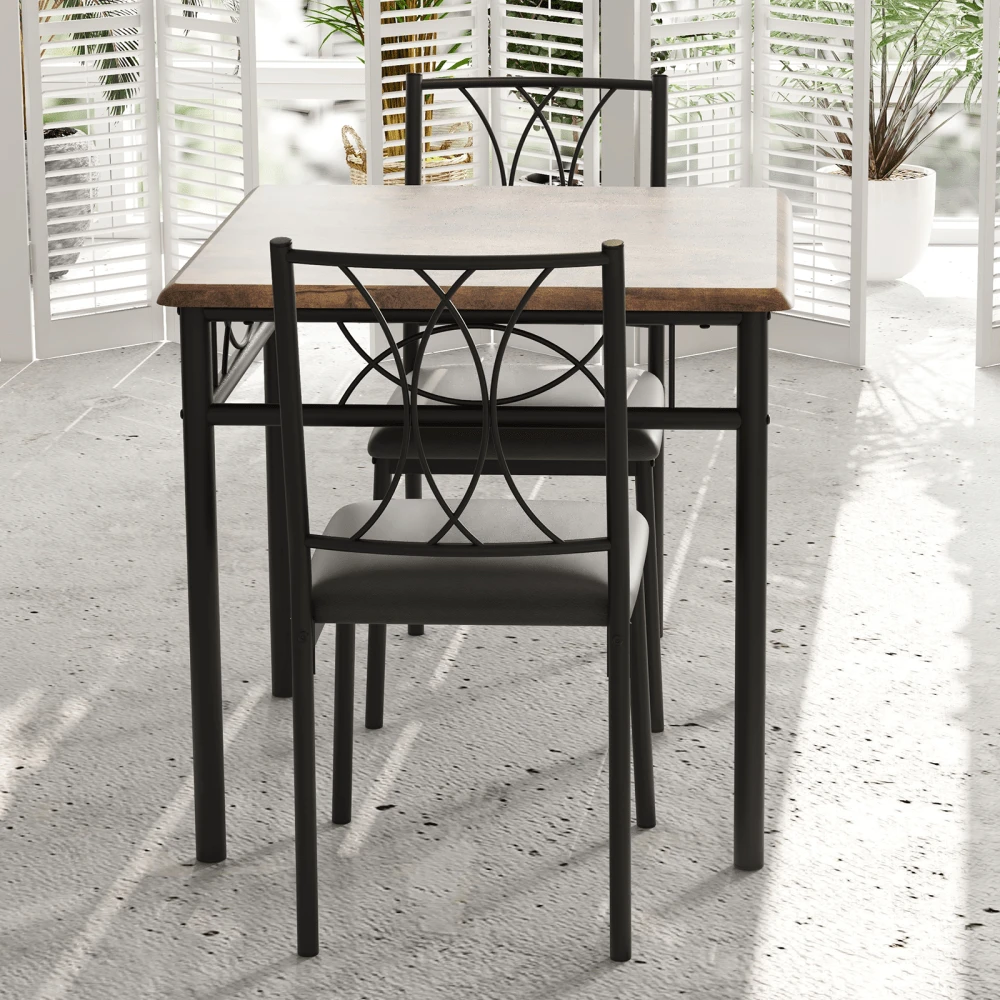 Space-Saving 3-Piece Dining Table Set For 2 – Square Metal & Wood Table With Upholstered Chairs – Compact Rustic Dining Room Furniture For Small Spaces, Apartments - Retro Color Cushioned Seat - View 1