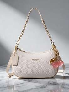Women's Shoulder Underarm Bag, Vintage Gold Chain Crescent Bag, Premium Lightweight Luxury Commuter Casual Small Shoulder Bag, Durable Versatile Street Daily Practical Women's Bag, Versatile Crossbody Bag - White - View 1
