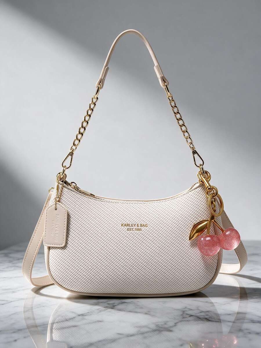 Women's Shoulder Underarm Bag, Vintage Gold Chain Crescent Bag, Premium Lightweight Luxury Commuter Casual Small Shoulder Bag, Durable Versatile Street Daily Practical Women's Bag, Versatile Crossbody Bag - White - View 1