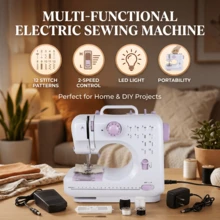 Mini Portable Electric Sewing Machine, 12 Stitches, Adjustable Speed, Built-In LED Light, Dual Electric & Manual Modes, Foot Pedal & Bobbin Kit For Clothes Mending, DIY Crafts And Beginners - Mauve Purple - View 12
