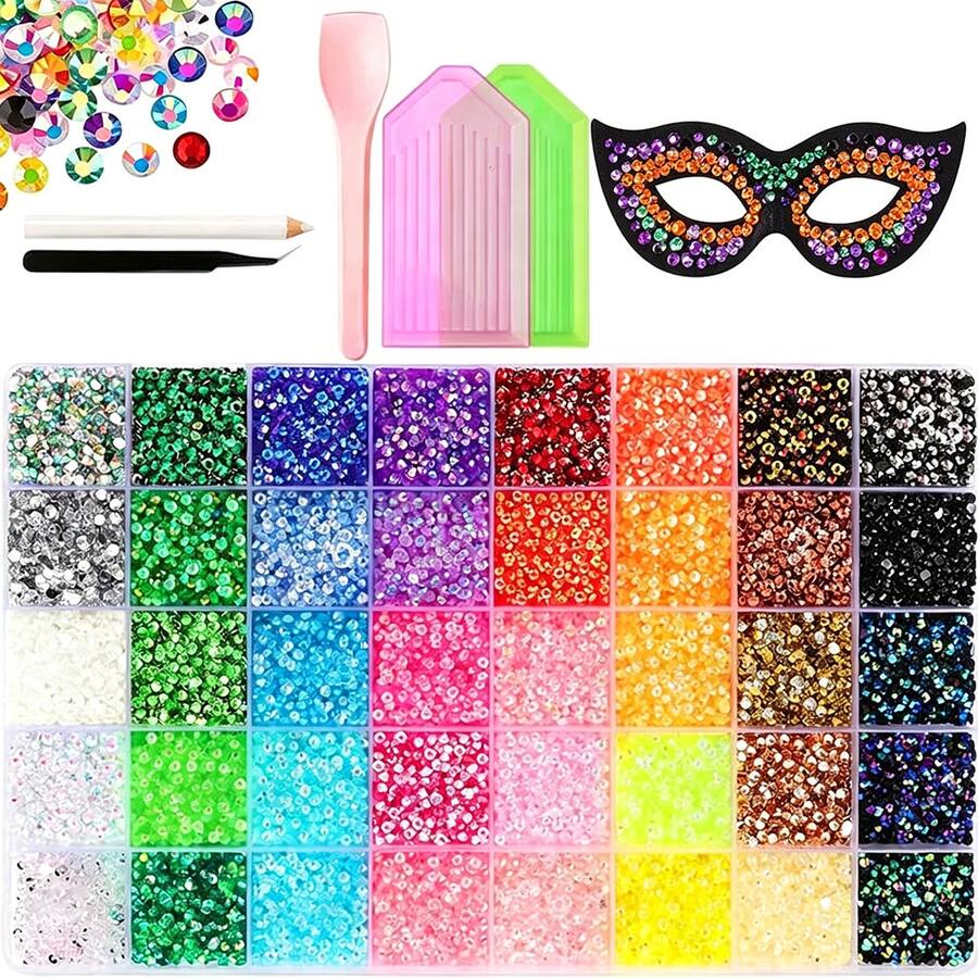 40-Compartment Resin Jelly Rhinestone Set, Multicolor Flat-Back Rhinestones, Clothing Shoes Bags Rhinestone Decoration, Handmade Jewelry Making, Halloween Party Cosplay Accessories, Christmas Gift Decoration DIY Supplies - Multicolor - View 1