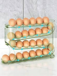 Minimalist Transparent Gray 4-Tier Egg Storage Box, PP Plastic Automatic Rolling Egg Dispenser Organizer Rack, Large Capacity Slide-Rail Refrigerator Kitchen Home Daily Food Storage Rack - Multicolor - View 14