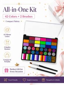 Suitable For Professional Artistic Use. 42-Color Solid Pearlescent Watercolor Set. Fine Texture, Even Coloring. Portable, Durable, Stylish. Ideal Gift For Doodling, Painting, And Daily DIY Projects. - 42-color Paint Palette + Brushes - View 7
