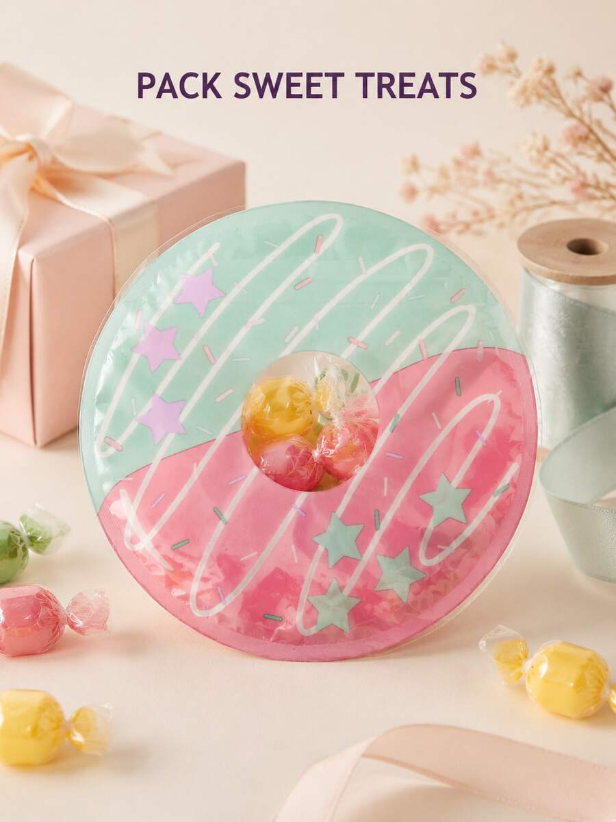 10pcs Reusable Cute Donut Pattern Self-Sealing Bags, Snack Candy Gift Bags, Suitable For Holiday Birthday Party Favors - Multicolor - View 1