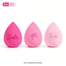 Miniso Barbie 3pcs Makeup Sponge Set, Soft Makeup Sponge Suitable For Liquid Foundation And Cream, Multi-Color Water Drop Shaped Makeup Blending Sponge, Suitable For Daily Makeup - Pink - View 1