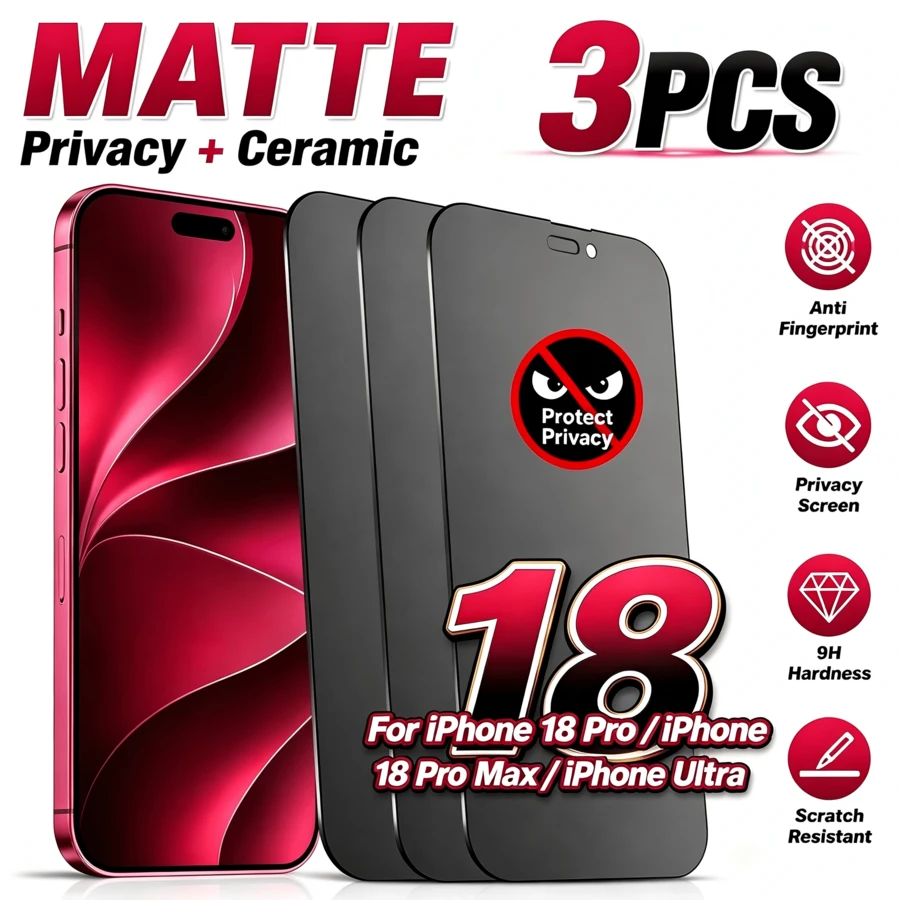 XINHONGYU 3-Pack Matte Privacy Screen Protector, Compatible With IPhone 18 Pro Max, 18 Pro, 17 Pro Max [6.9 Inch] | Made Of TPU Soft Film (Ceramic Film) | Anti-Peeping Function Ensures Screen Content Is Only Visible From The Front - Black - View 1