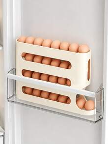Minimalist Transparent Gray 4-Tier Egg Storage Box, PP Plastic Automatic Rolling Egg Dispenser Organizer Rack, Large Capacity Slide-Rail Refrigerator Kitchen Home Daily Food Storage Rack - Multicolor - View 15