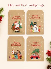 12pcs Christmas Envelopes Candy Bags, Printed With Holiday Santa Claus Snowman Tree Patterns, Holiday Party Gift Packaging Bags, Suitable For Candy, Cookies, Snacks, Gifts And Seasonal Decorations - Multicolor - View 4