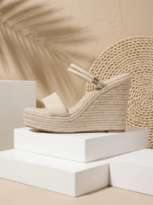 CAJUNI Women Minimalist Espadrille Apricot Wedge Slide Sandals,Spring Summer Outfits - Apricot - View 3