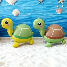 2pcs 3D Standing Cartoon Green & Yellow Turtle Shaped Balloons, Birthday Party Atmosphere Decoration, Gathering Event Gift Props, Room Indoor Outdoor Decoration - View 2