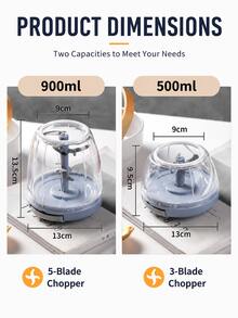 900/500ML Manual Garlic & Vegetable Chopper, Durable Pull-Cord Food Processor, Manual Meat Grinder & Slicer, Suitable For Onion, Ginger, With 1 Textured Metal Lock, 2 Pieces Total - Multicolor - View 5