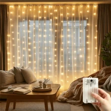Battery Powered Holiday LED Fairy Lights, Indoor Curtain Lights, 8 Lighting Modes, Perfect For Christmas, Halloween, Easter, Bedroom, Wedding, Garden, Living Room, Party Decoration Lighting String - Battery Box Curtain Light - View 15