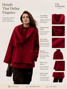 Tiefrote asymmetrische Schal-Strickjacke | Auffällige rote weiche Oberbekleidung | Elegante Winter-Mode-Schicht - Rot - Übersicht 9