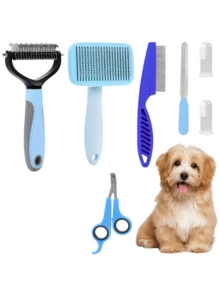 1 Set Pet Grooming Kit, Includes Pet Nail Clipper And File, Flea Comb, Pet Shampoo Brush, Pet Deshedding Brush And Silicone Toothbrush - Multicolor - View 14