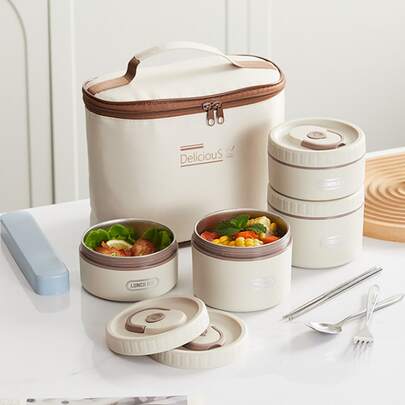 Baby Lunch Box, Stainless Steel Large Capacity Bento Box, Microwave Divided Meal Container, With Insulated Storage Bag