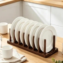 Multifunctional Dish Rack For The Kitchen, 35 * 12.5 * 11 Cm, Suitable For Use On The Worktop Or In A Cupboard; For Storing Plates, Pot Lids, Cutting Boards, Cookware And Baking Utensils; Suitable For Storing And Placing Various Items - Brown - View 7